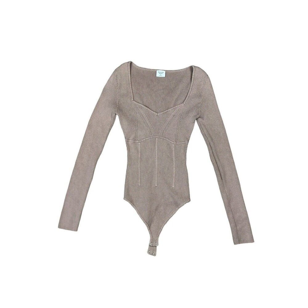 Abercrombie & Fitch Brown Ribbed Square Neck Longsleeve Bodysuit XS